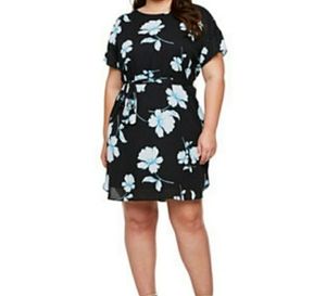 Worthington Shift Tie Waist Shift Floral Dress 1X